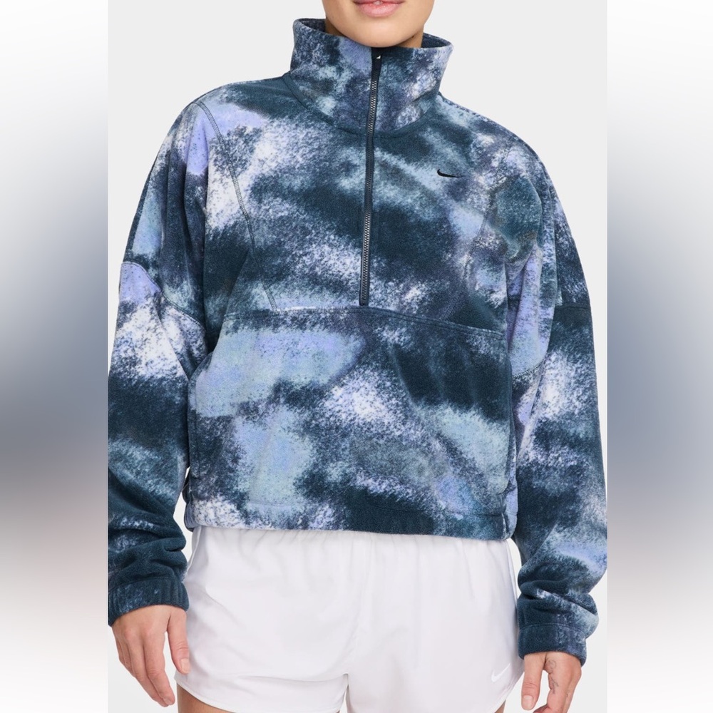 NWT Nike Women’s Small Jacket Therma Fit Fleece 1/2 Zip Cropped Tie Dye